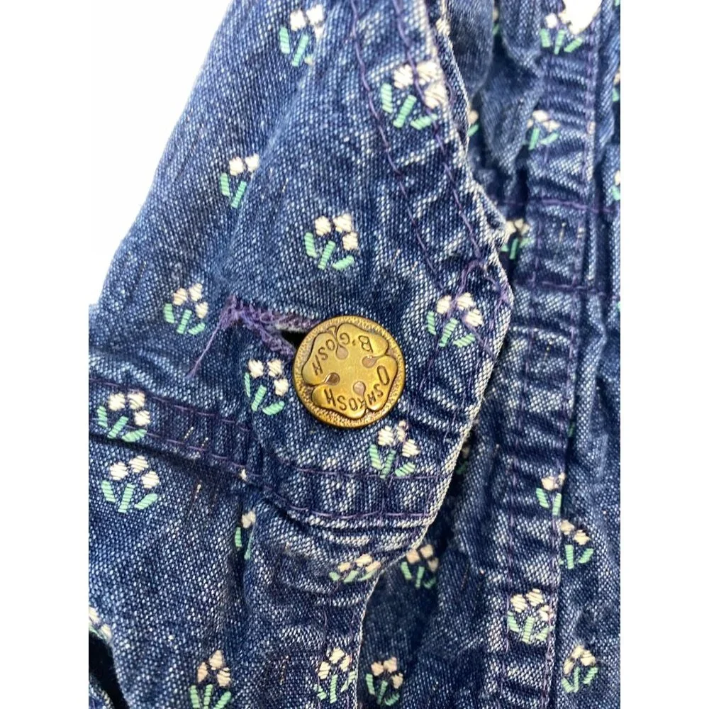 OshKosh B'Gosh Denim Overall Dress Blue Floral Size 4T VTG Made in USA